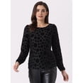 thumbnail image 3 of Blusa de manga abullonada larga de terciopelo Allegra K con estampado de puntos para mujer Negro S, 3 of 5