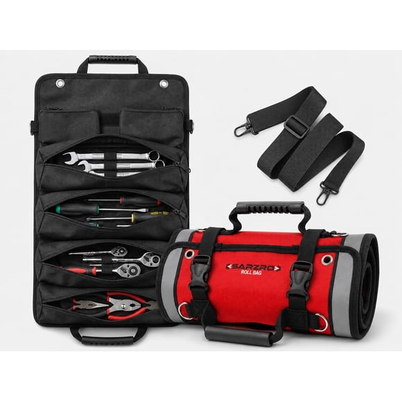 Organizador enrollable para herramientas SARZRO de poliéster 1680D, rojo