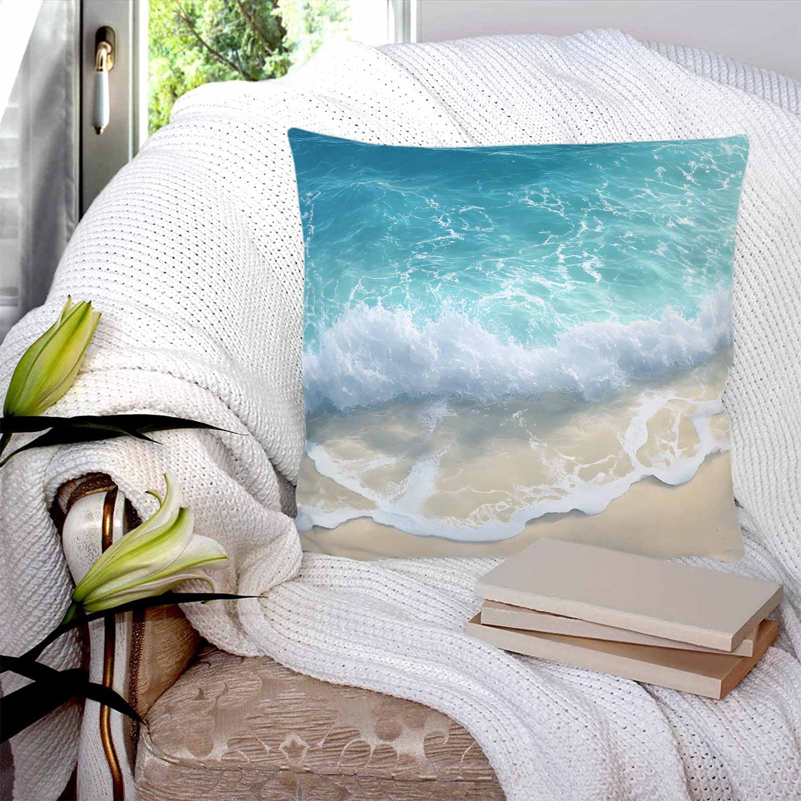 Summer Beach Coastal 24x24 Pillow Covers Set of 2, Watercolor Seaside Waves Ocean Throw Pillow Covers Decorative Couch Cushion Case, Microfiber Square Pillowcases for Bedroom Car Living Room
