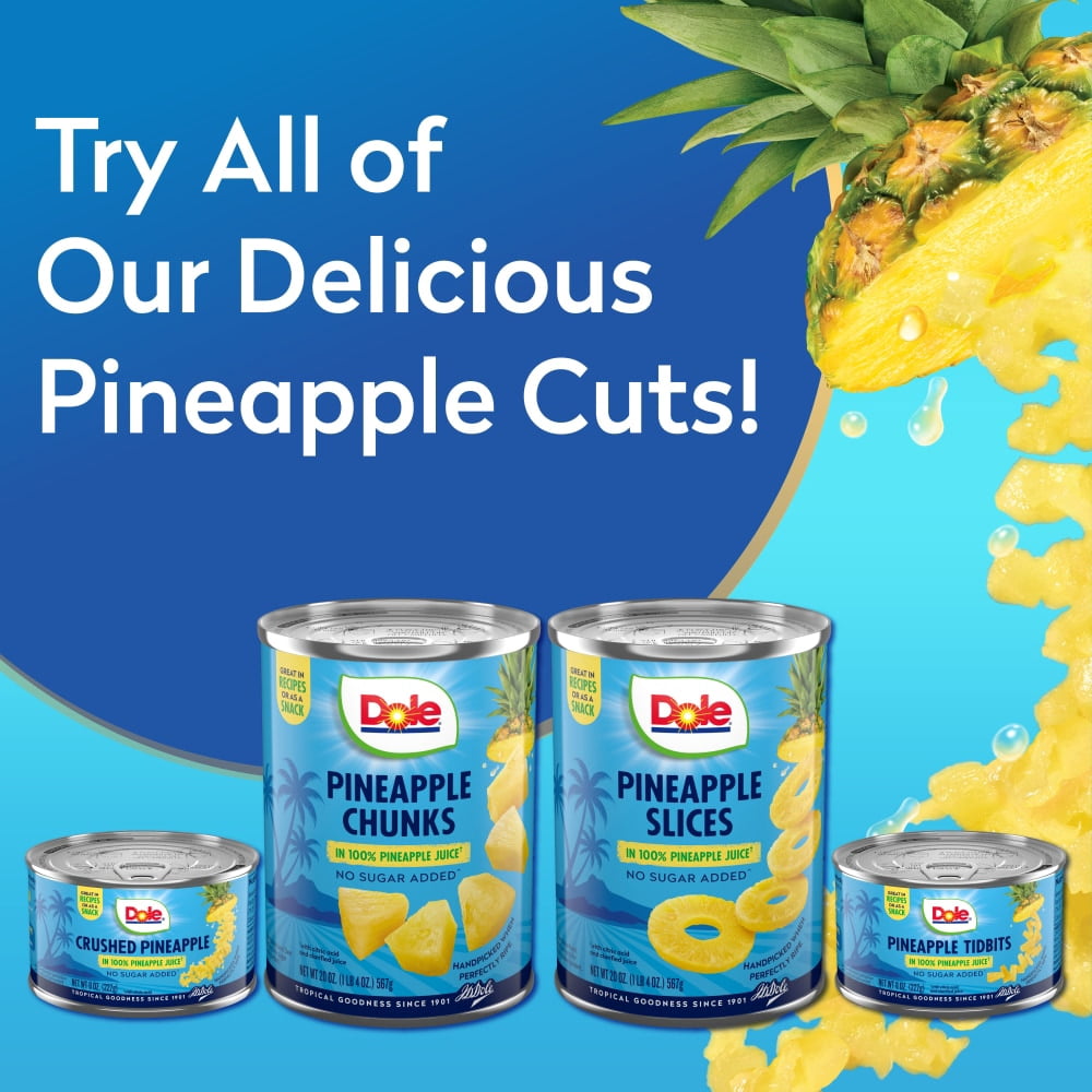 Dole Canned Crushed Pineapple Fruit In 100% Pineapple Juice 20 oz - 5 Pack