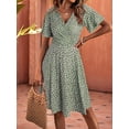 thumbnail image 5 of Womens Sundress Summer Floral Short Sleeve Wrap V Neck A-Line Midi Dress Flower 3 L, 5 of 8