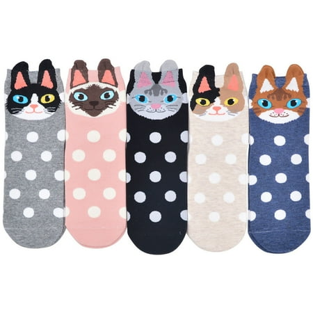 

Women Crew Socks Cartoon 5 Pairs Cotton Cat Socks Dress Socks High Ankle Socks