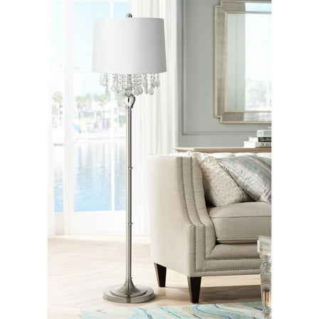 360 Lighting Modern Chandelier Floor Lamp 62.5" Tall Brushed Nickel White Fabric Drum Shade for Living Room Reading Bedroom Office