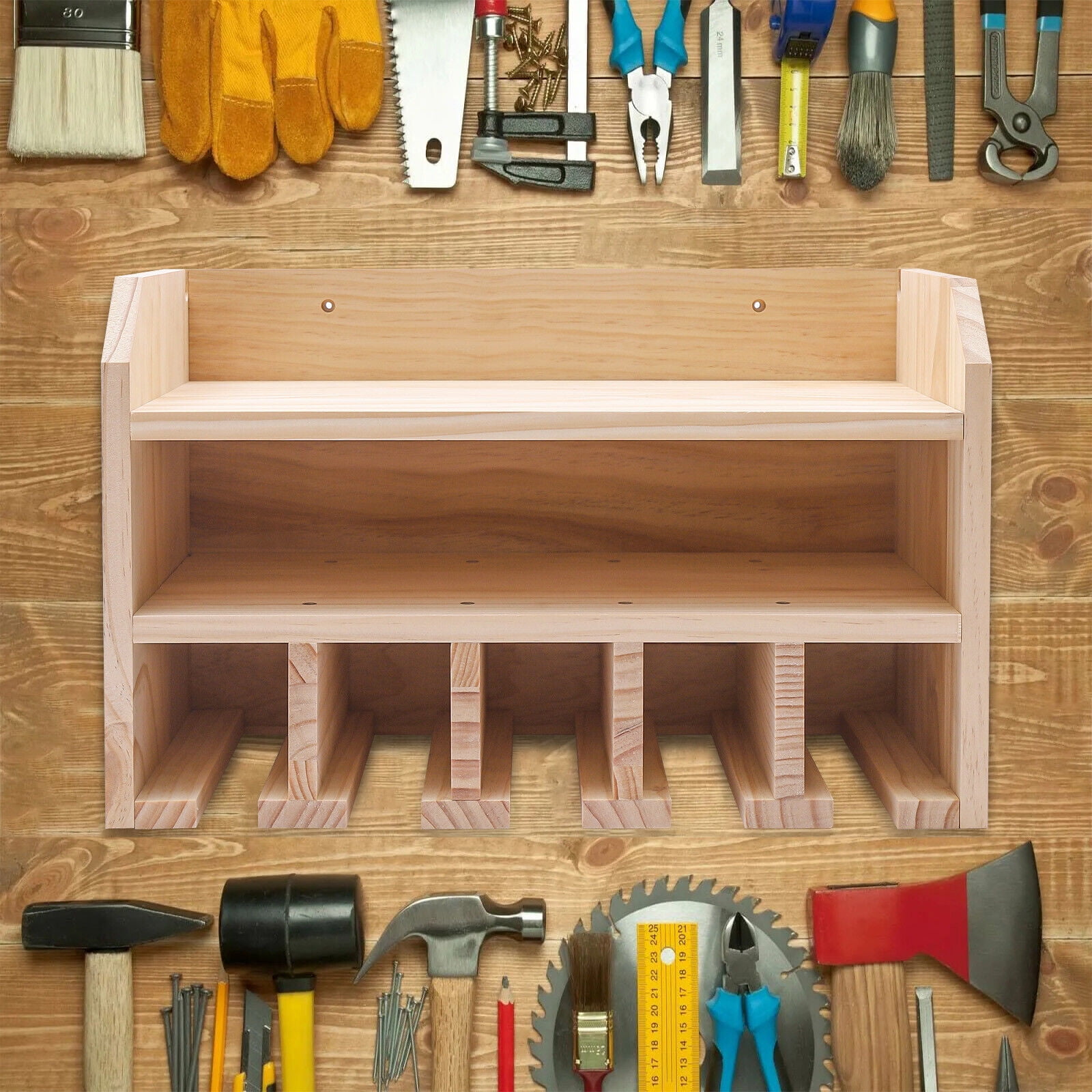Fichiouy Power Tool Organizer Wall Mount Wooden Cordless Drill Holder