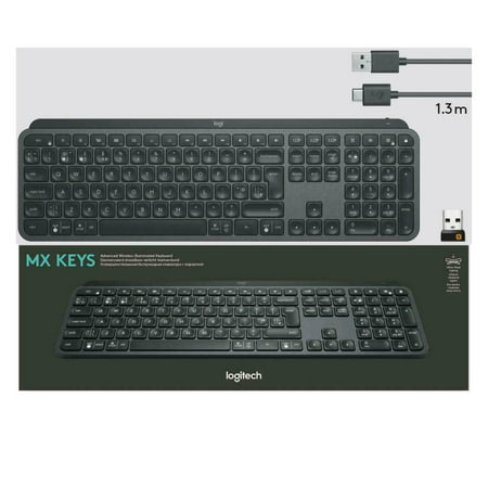 Logitech MX Keys Keyboard - Wireless Connectivity - Bluetooth/RF - 32.81 ft - 2.40 GHz - USB Interface - Linux, Mac OS, Windows, iOS, Android - (Best Japanese Keyboard Android)