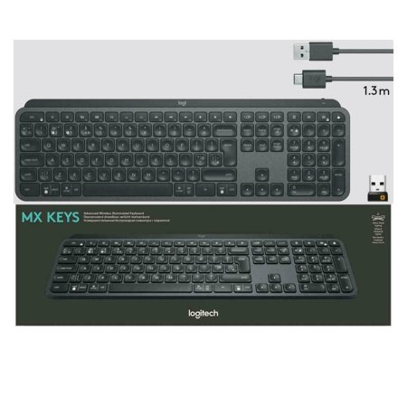 Logitech MX Keys Keyboard - Wireless Connectivity - Bluetooth/RF - 32.81 ft - 2.40 GHz - USB Interface - Linux, Mac OS, Windows, iOS, Android - (Best Japanese Keyboard Android)