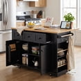thumbnail image 1 of Homy Casa 53" Kitchen Island with 2 Bar Stools, Power Outlets, Storage, Black, 1 of 6