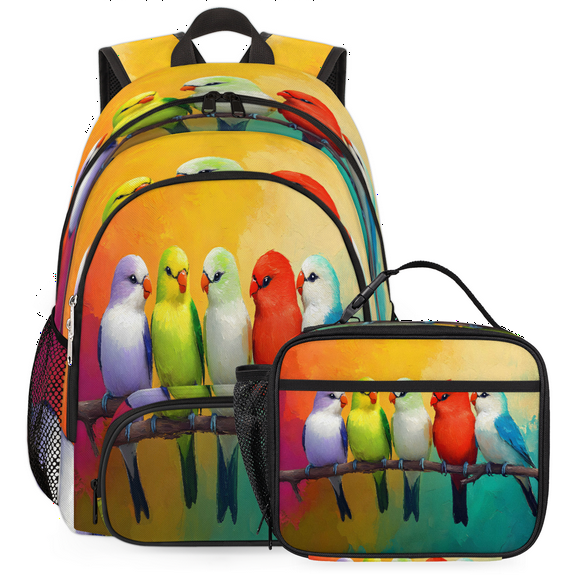 Herdesigns Birds Large Backpack Set with Lunch Box Lightweight Water Resistant Travel Laptop Backpacks Casual Daypacks for Women Men, Animal