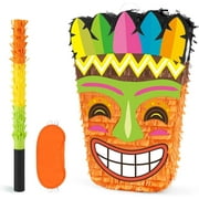 Tiki Piñata -Tropical Hawaii Piñata with Blindfold and Bat for Girls Boys Kids Piñata Hawaiian Luau Themed Party Decorations for Summer Birthday Party Supplies Carnivals Festivals Celebration
