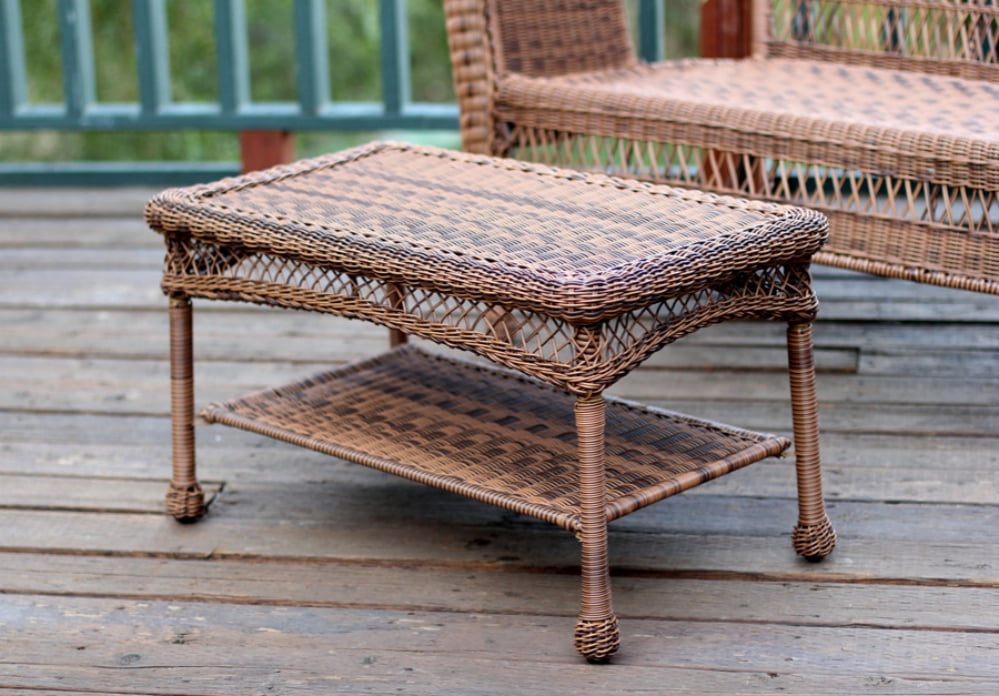 28.5" x 17" Hand Woven Weather Resistant Honey Brown Wicker Outdoor Patio Garden Coffee Table