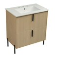 thumbnail image 3 of Resenkos 30" Bathroom Vanity with Ceramic Sink, Full-Extension Drawers, Soft Close Undermount Slides, Fluted Design - Brown, 3 of 20