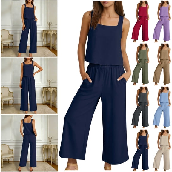QATAINLAV Womens 2 Piece Summer Outfits Tank Top and Wide Leg Pants Set Baggy Sleeveless Tops & Bottoms Vacation Suits, Purple, S