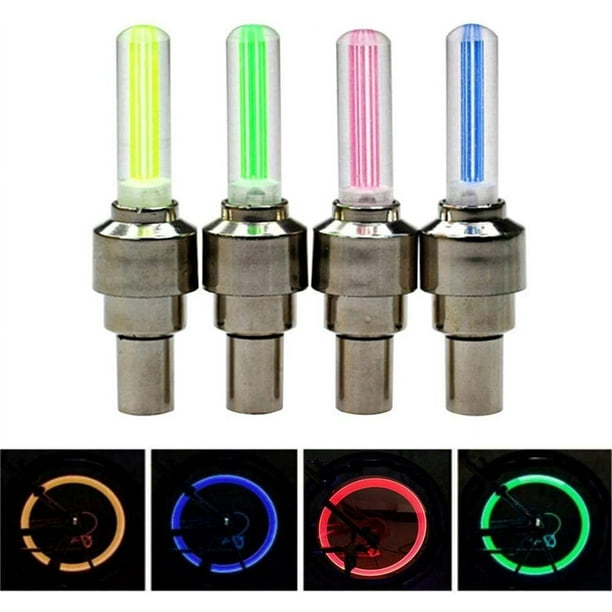 Juego de 4 luces LED para ruedas de bicicleta, 4 colores, tapas de válvula LED impermeables para ruedas delanteras y traseras, luces de seguridad LED para ruedas de bicicleta