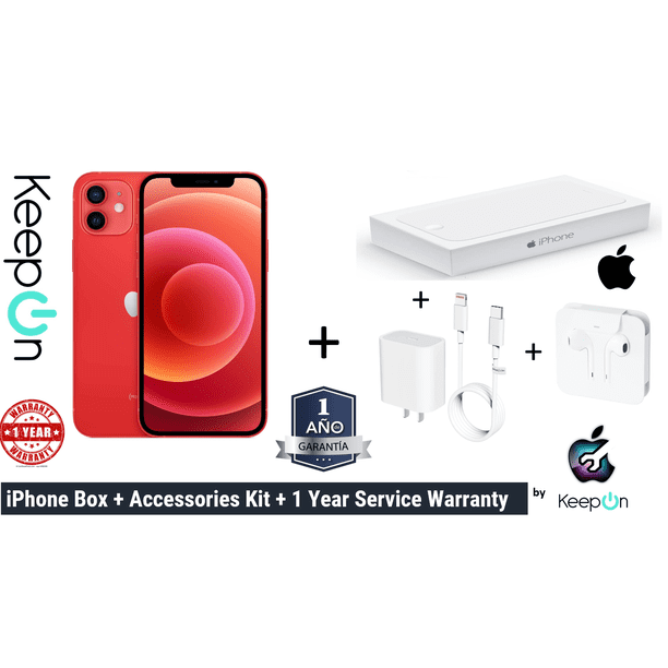 Apple iPhone 12 64 REACONDICIONADO Incluye 1 año en Reparacion KeepOn Cargador Rapido Protector Privado Earpods Caja Apple ROJO