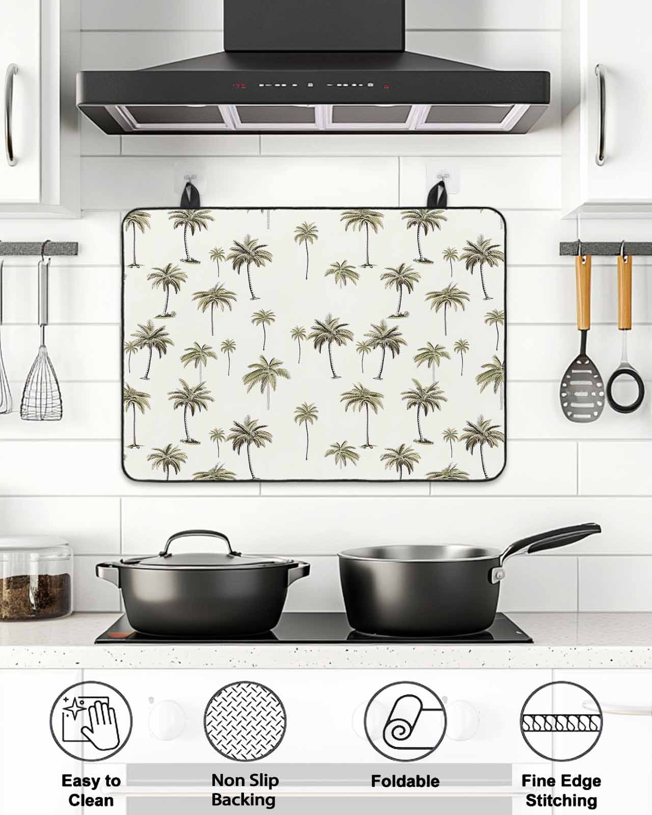 Stove Top Covers for Electric Stove, Palm Trees Glass Stovetop Cover Protector, Green Botanical Summer Tropical Plants Induction Cooktop Protector Oven Mat for Kitchen Countertop 24"x21"
