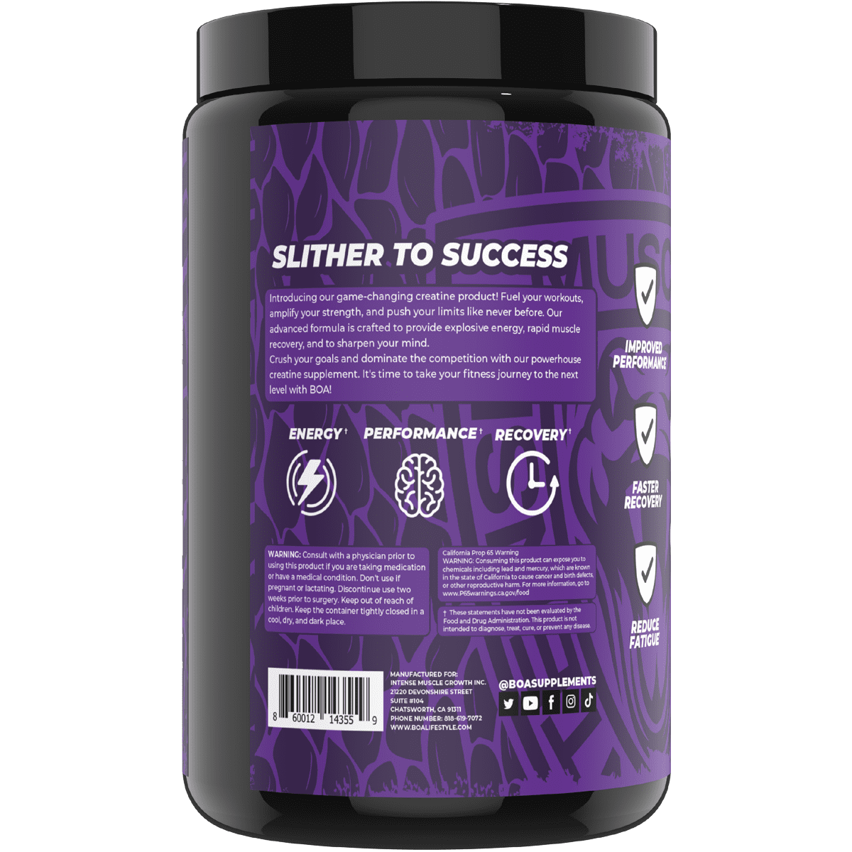 BOA Creatine Maxx Powder – Creatine & Glutamine Blend for Strength, Recovery & Performance Support – Unflavored – 60 Servings