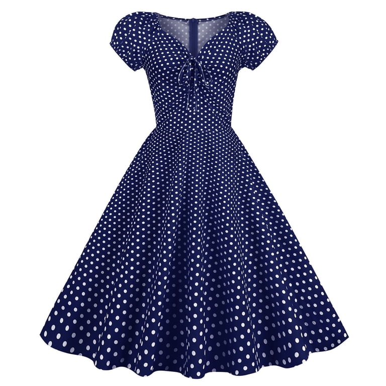 Lisingtool Dresses for Women Women Party Casual Dots Print Short Sleeve 1950S Housewife Evening Party Prom Dress Womens Dresses Promotion Sale