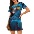 thumbnail image 1 of Easygdp Modern Style Blue Parrot Camisón de manga corta para mujer, informal, estampado, 1 of 6