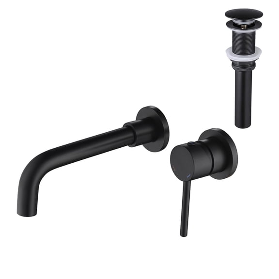 Wall Mounted Single Handle Bathroom Sink Faucet with Pop-Up Drain (No Overflow)