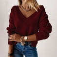 thumbnail image 2 of Aoochasliy Womens Sweaters Pullover Clothes V-neck Loose Pullover Solid Color Sweater Tops, 2 of 9