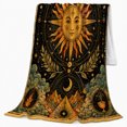 thumbnail image 2 of Black gold sun moon phases Flannel Blanket for bedroom study living room reading nook Home Decor occult night clouds stars laurel vintage art Gift for astrology fans, 2 of 7