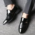 thumbnail image 2 of Xfvqtps Mens Dress Shoes British Style Splicing Together Pointy Toe Slip on Metal Soft Sole Breathable Comfortable Fashion Classic Formal Business Casual Patent Leather Shoes Black, 2 of 6