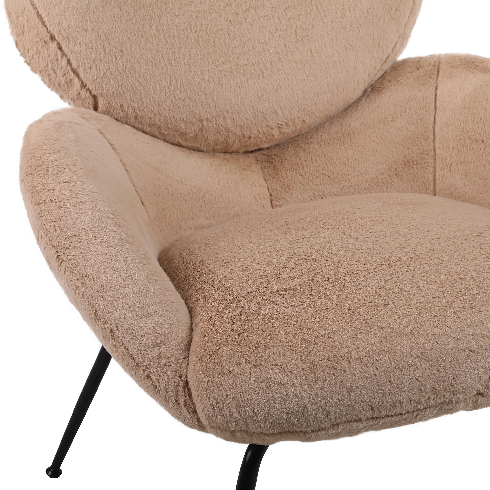 Kadyn Modern Sherpa Armchair with Black Metal Legs, Comfy and Soft Chairs for Bedroom, Light Brown