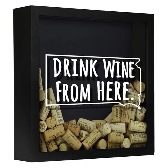 TORCHED South Dakota Wine Cork Shadow Box 14"x14"x5" | Wall Mount Decor | Black