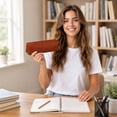 thumbnail image 7 of Small Pencil Case PU Leather Zipper Pen Pouch Minimalist Compact Pencil Bag for School Office Supplies Teens Adults Students Brown, 7 of 7