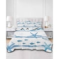 thumbnail image 2 of Quilts Queen Size Bedding Set, Blue Coastal Starfish Lightweight Quilted Comforter, Summer Conch Sea Fish Stripes Soft Reversible Bedspread Coverlet with Pillow Covers for All Season, 90" x 96", 2 of 7