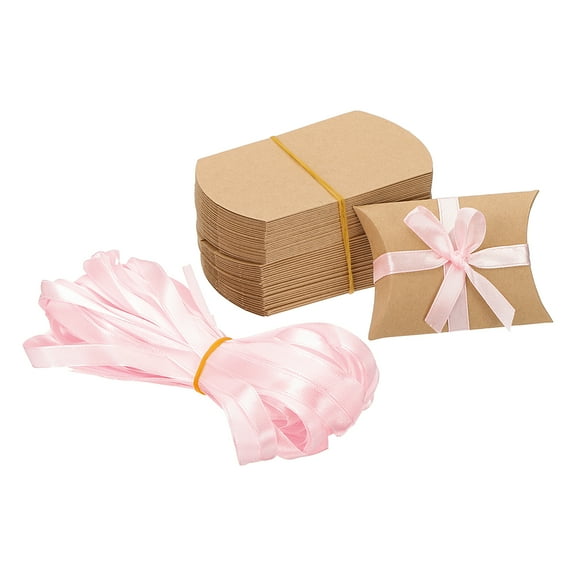 Uxcell Small Gift Boxes, 50 Pcs 3.5x2.5x1 Inch Pillow Boxes for Gifts and Treats, Light Brown