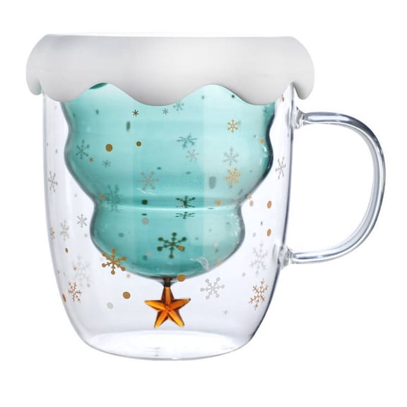 Glass Mug Double Wall Anti-Scald Glass Christmas Tree Glass Mugs Coffee Cup Christmas Cup Glass Cup