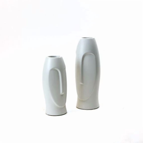 WGV Small White Moai Vase - 5" Wide x 9" Height, Good quality, Heavy Weighted Base - 1 Pc