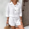 thumbnail image 6 of Women's 2 Piece Linen Short Set V Neck 3/4 Sleeve Oversized Beach Vacation, 6 of 8