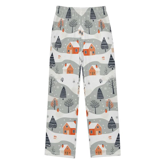 FORMRS Boys Pajama Pants with Pockets Size 6-8Y Kids Lounge Sleep Bottoms, Cartoon Orange Houses