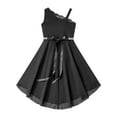 thumbnail image 4 of YEAHDOR Girls One Shoulder Bridesmaid Birthday Party Rhinestones Belt Irregular Hem Swing Dress Black 6, 4 of 5