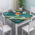 thumbnail image 3 of Teal and Gold Marble Wavy Veins Pattern Square Fitted Tablecloth with Elastic Edge,Square Table Cover,Washable Elastic Table Cover for Home Kitchen Party Decor 34"x34", 3 of 6