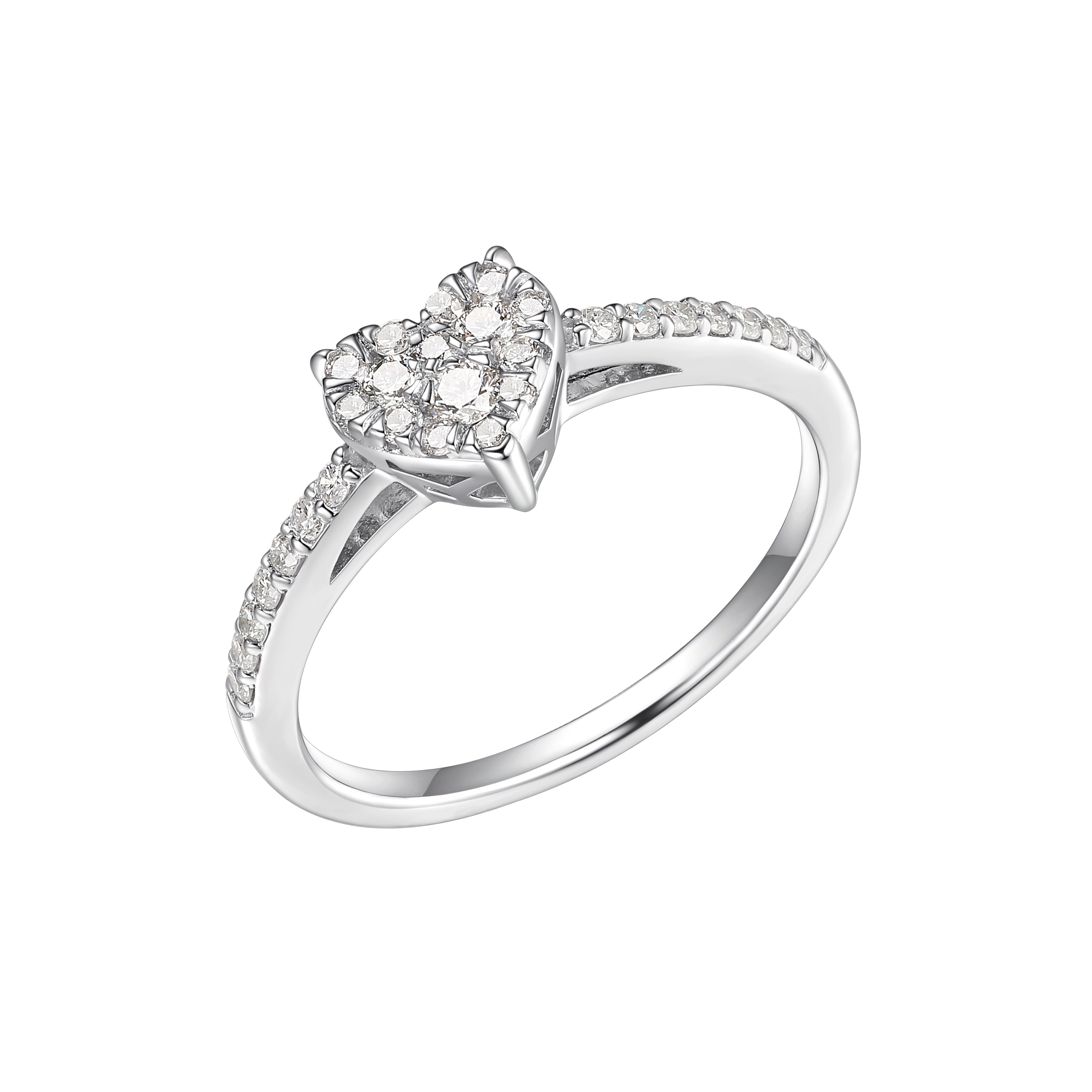 Forever Facets 1/3 CT TW Lab Grown Diamond Heart Ring in Platinum over Sterling Silver, Adult Female