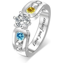 YUPPOLKR Mothers Ring Sterling Silver with 1-7 Birthstones Round Cubic Zirconia Custom Stones Personalized Gift for Women Mothers Day Christmas