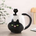 thumbnail image 2 of Ounissouiy Taza de café pintada a mano, taza de té de cerámica con Gato encantador, contenedor de comida para el desayuno, taza para agua y leche, Juegos de servir café y té Gato negro Ounissouiy HA081029-02, 2 of 6