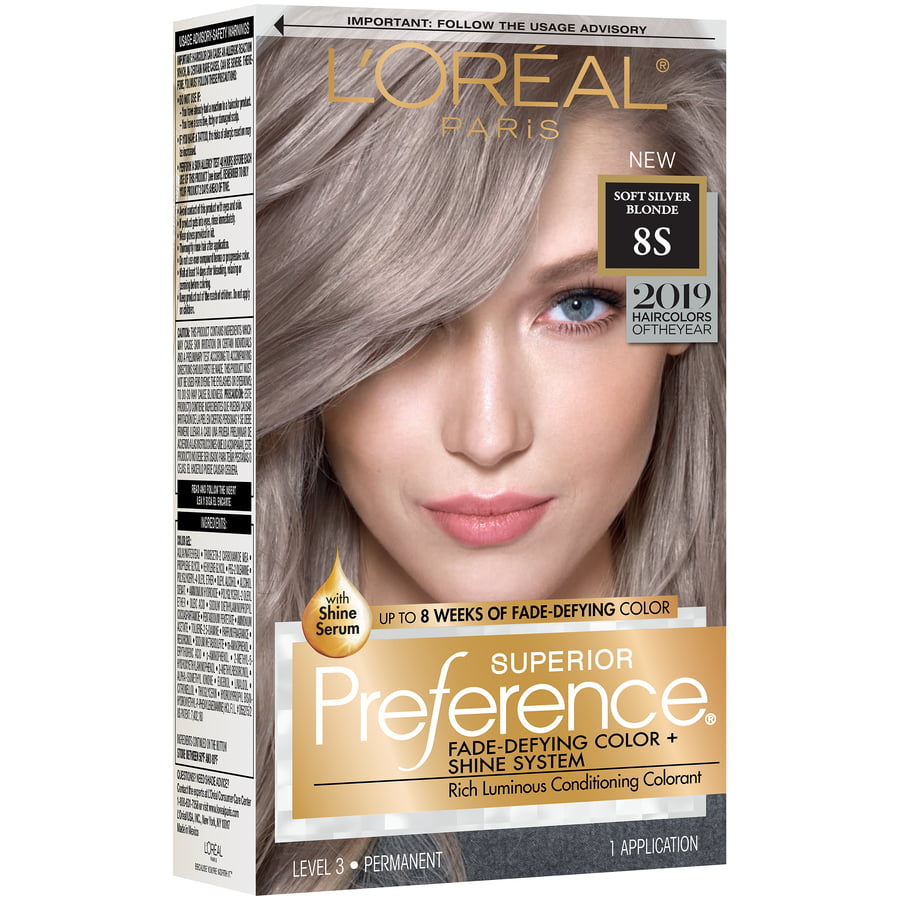 L'Oreal Paris Superior Preference Fade-Defying Shine Permanent Hair Color,  8S Soft Silver Blonde, 1 Application 