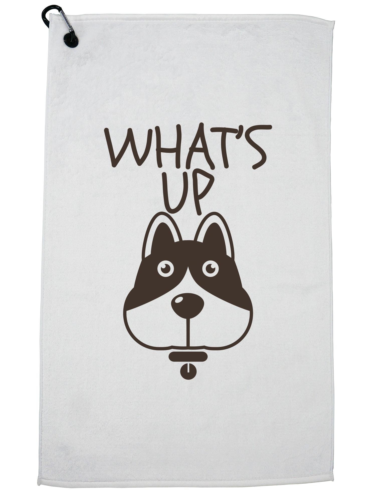 What's Up Dog What's Up? Cartoon Dog Joke Golf Towel with Carabiner