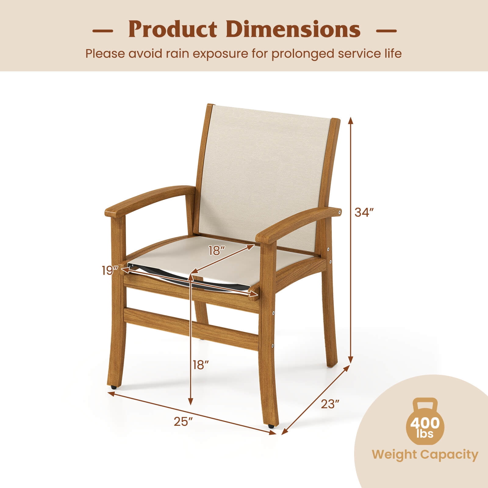 Costway 4 PCS Outdoor Dining Chairs Acacia Wood Patio Chairs with Breathable Fabric Seat