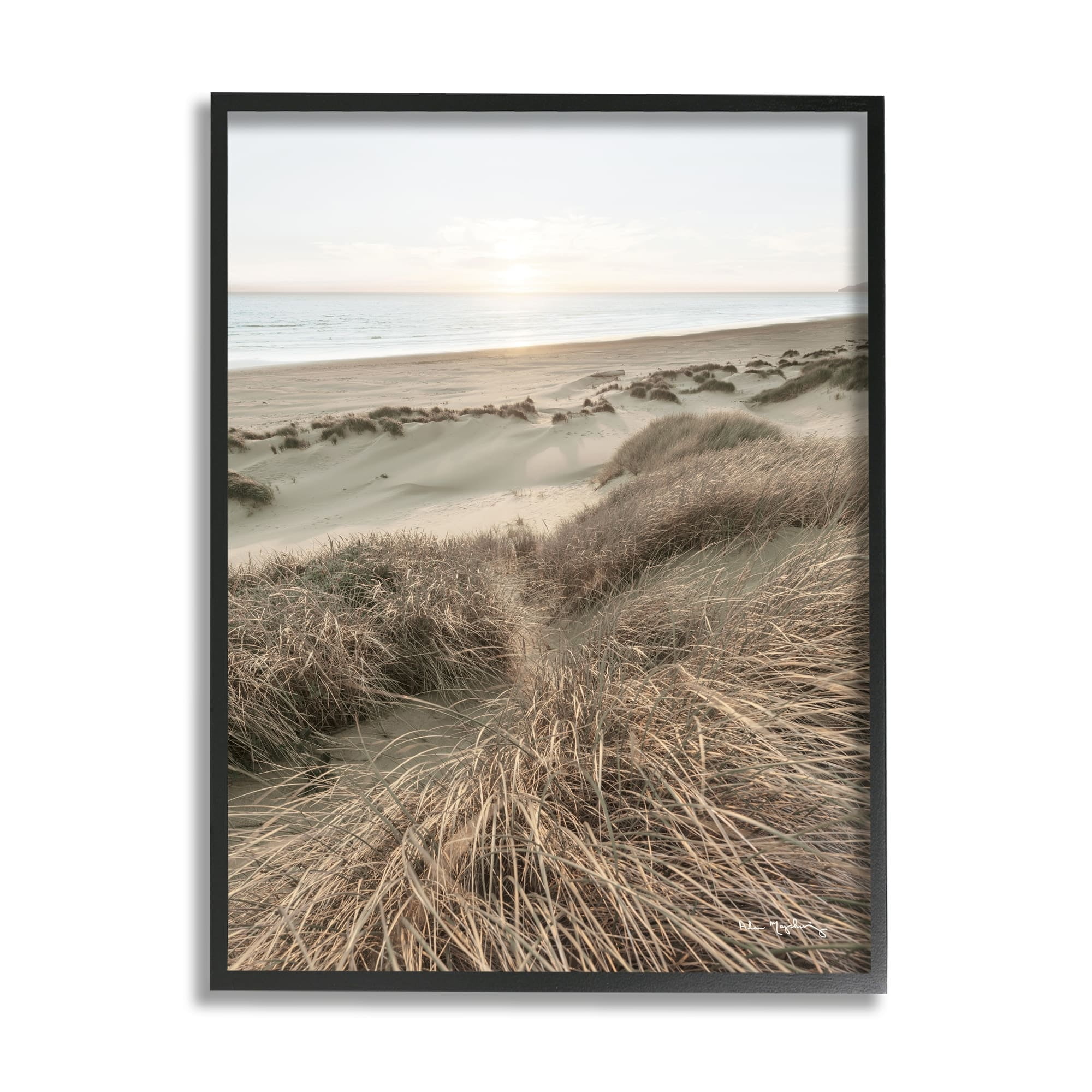 Stupell Industries Muted Beach Sunrise Tall Grass Soft Sand Dunes Photography Gray Framed Art Print Wall Art, 11x14, by Alan Majchrowicz