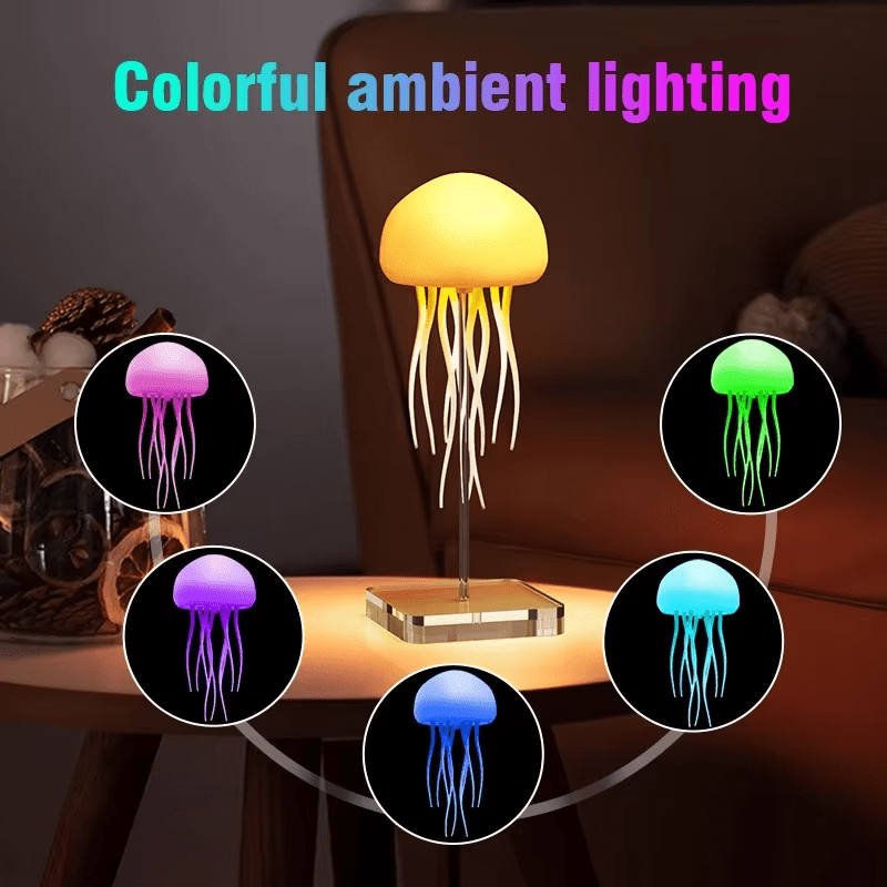 The jellyfish Atmosphere Light Voice Control Night Lights Lamp With Warm Light Full Color RGB LED Two modes Auto Rotate Tentacles Gradient Bedside Lamp Type-C