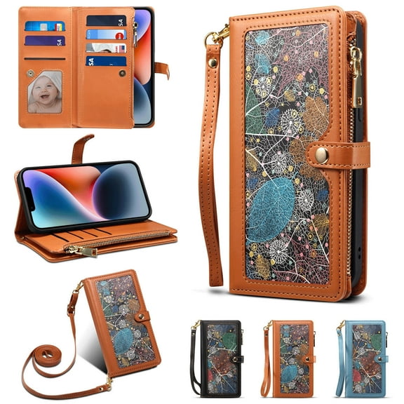 For Samsung Galaxy S22 Plus Case, Shockproof Luxury PU Zipper Wallet Stand Magnetic Card Holder Phone Case Cover