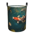thumbnail image 1 of Balery Koi Pond Lilies Cesta de ropa redonda con asas, impermeable, independiente, para ropa, juguetes, dormitorio y familia-Small, 1 of 6