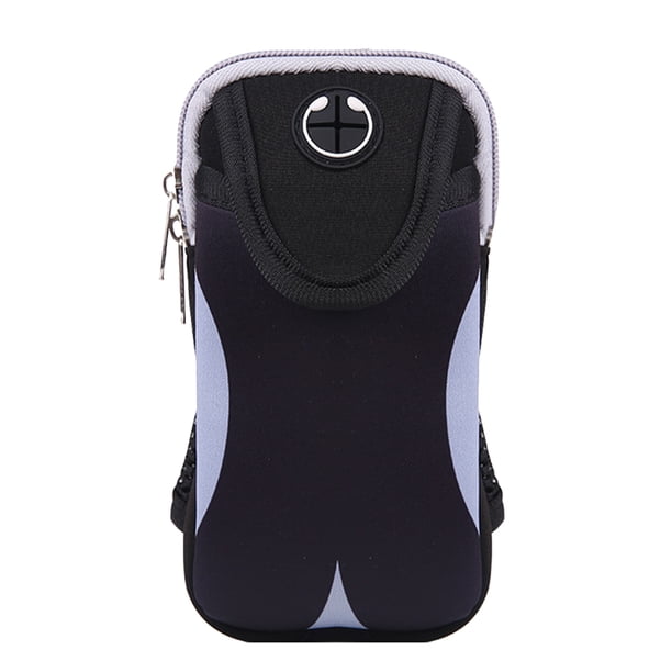 Bolsa deportiva unisex para correr, para teléfono móvil, para exteriores, fitness, resistente al sudor, para gimnasio, llavero, para mujer y hombre (blanco y gris)