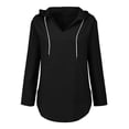 thumbnail image 6 of Women's Beach Cover Up Long Sleeve Summer Linen Shirt Hoodies Sweatshirt V Neck with Pocket Hooded Tops Black XL, 6 of 8