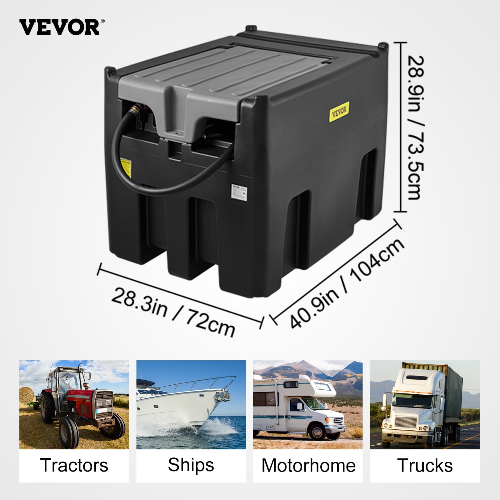 VEVOR Portable Diesel Tank, 116 Gallon Capacity & 10 GPM Flow Rate, Diesel Fuel Tank with 12V Electric Transfer Pump and 13.1ft Rubber Hose, PE Diesel Transfer Tank for Easy Fuel Transportation,Black